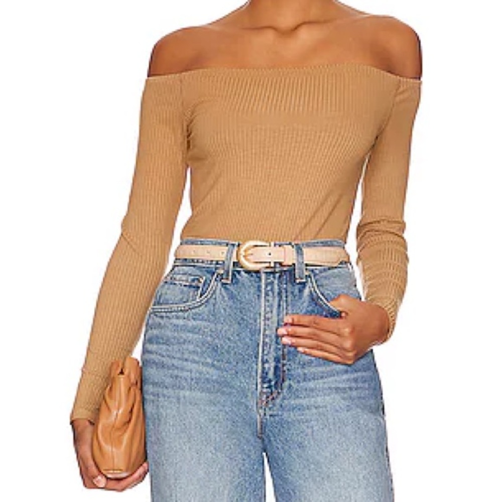 Enza Costa A Coste Off Shoulder Long Sleeve Top in Sand